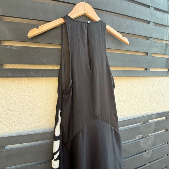 Halston Heritage Georgette Racerback Satin Maxi Dress | Black & White | Size 6 - Picture 5 of 8